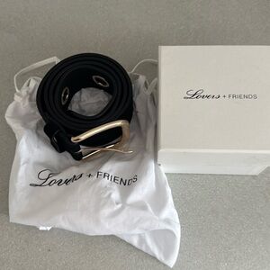 Lovers + FRIENDS Black suede belt w/bag in box gold buckle large detail grommets